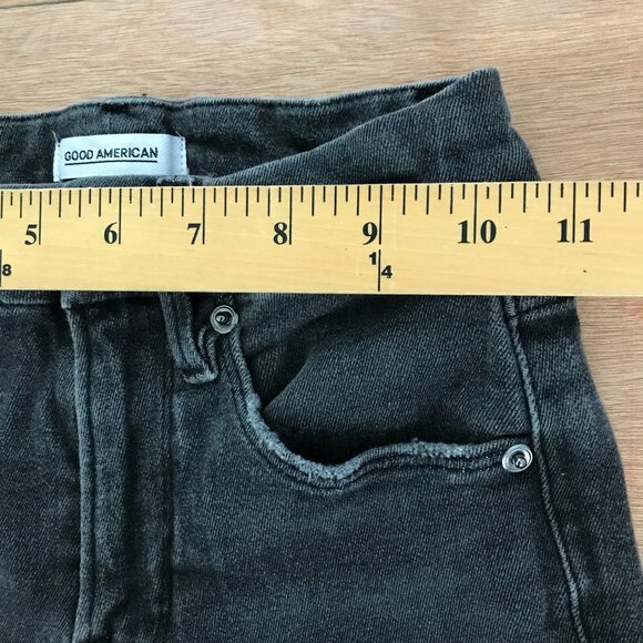 Good American Good Legs Jeans Women size 00/24 Black Frayed Hem Straight Leg - Picture 9 of 12